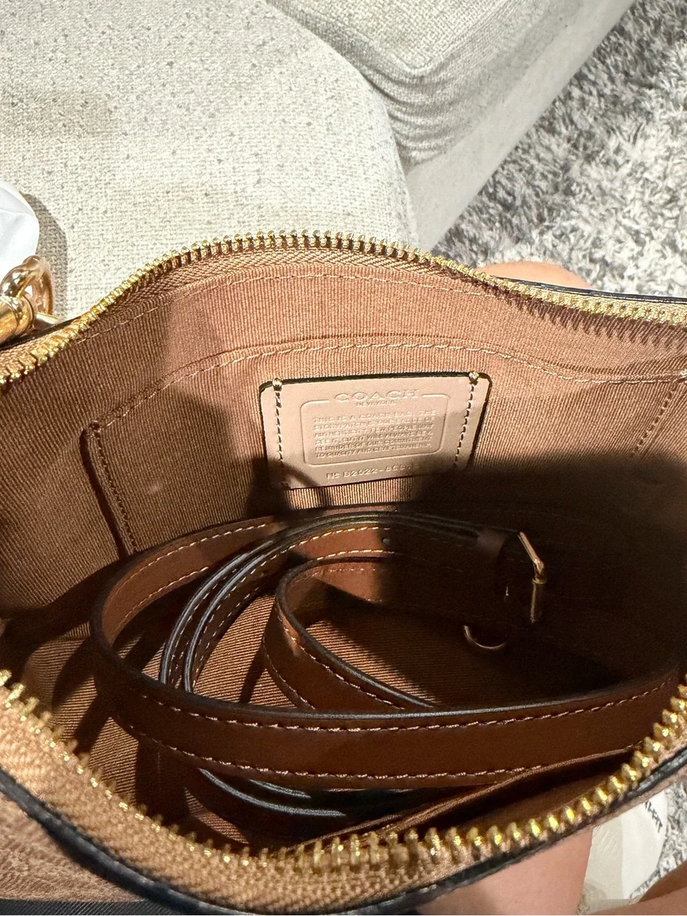 Coach Brown Signature Canvas Shoulder Bag with Gold Hardware